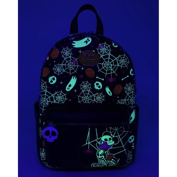 Her Universe Disney Backpack Mickey Mouse Halloween Skeleton Glow In The Dark